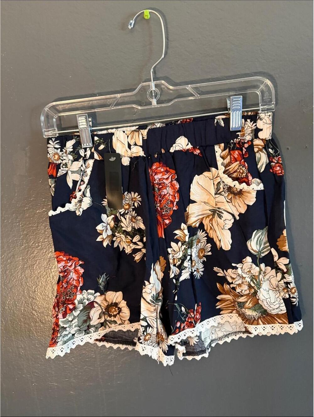 C-Mode Women’s Navy Blue Floral High Waist Mom Shorts
